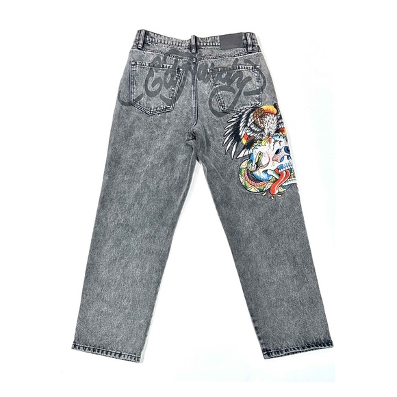 Ed Hardy Other - Ed Hardy Battle Skull Loose Fit Jeans Gray Grey Blue Embroidered NWT New 36x32